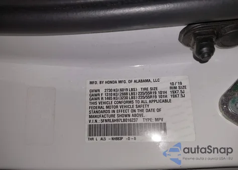 2020 Honda Odyssey Elite z USA, uszkodzony, nr VIN 5FNRL6H97LB016237